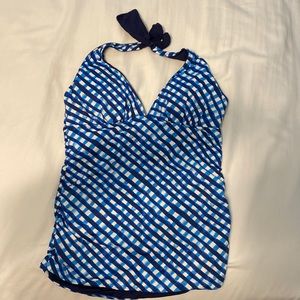 Tommy Bahama tankini top in gingham!  Sz 12 Rusched on side and reversible